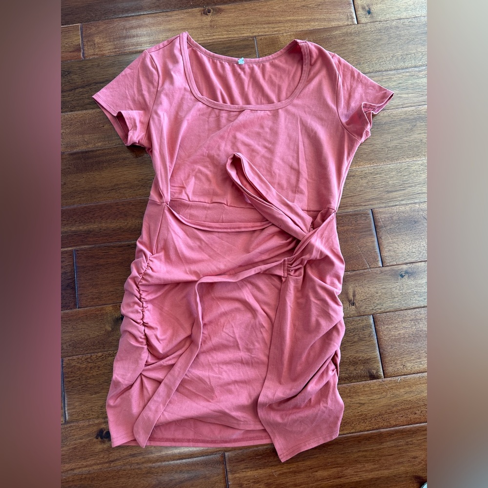 Women’s Pink Side Tie Wrap Romper Skort Short Sleeve - Size XL